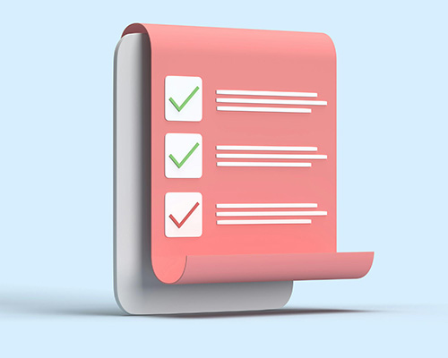 Checklist clipart with two gree checkmarks and one red checkmark on a salmon pink page