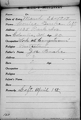 Mother's Register, St. Ann's Orphan's Home 1917