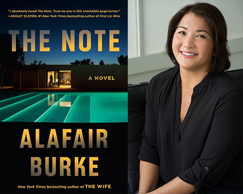 "The Note" book cover and color author photo of Alafair Burke