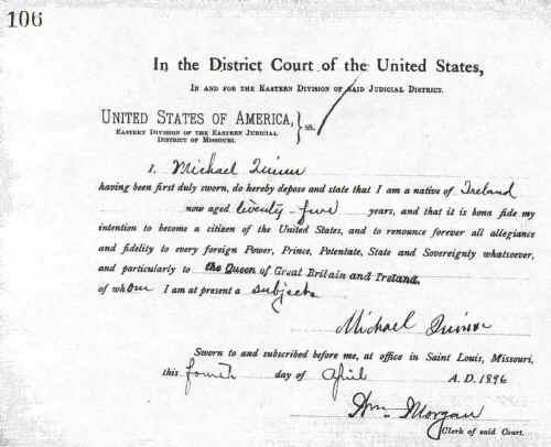 Michael Quinn - Declarations of intention naturalization record