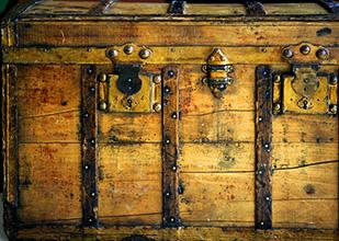 front side of a wooden trunk